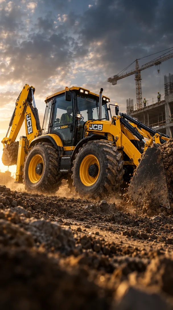 Экскаватор-погрузчик JCB 3CX на стройке